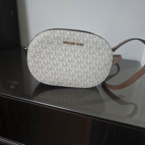 Michael Kors Monogram Cream and Tan Crossbody Bag